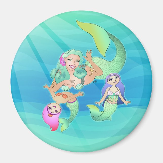 Mermaid Mommy and Daughters Magnet (Front)