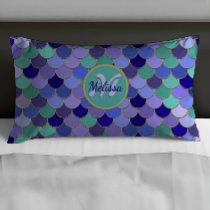 Mermaid Monogram + Name | Aqua Teal Purple Blue Pillow Case