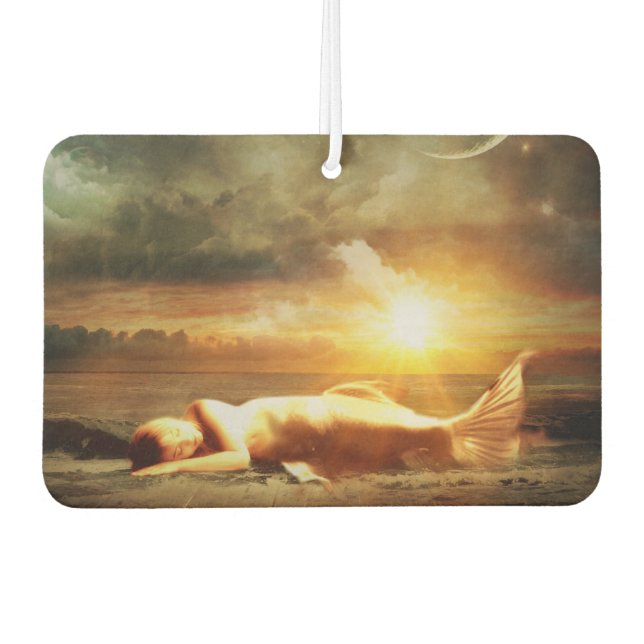 Mermaid moon beach and ocean gold brown green air freshener (Front)