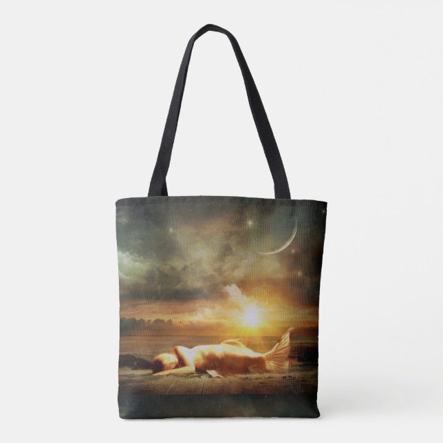 Mermaid moon beach and ocean tote bag (Back)