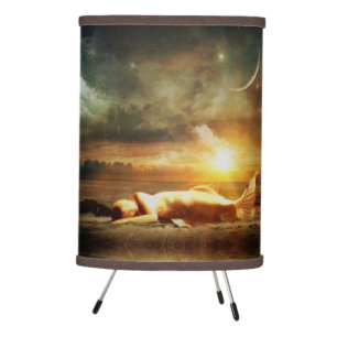 Mermaid moon beach and ocean tripod lamp