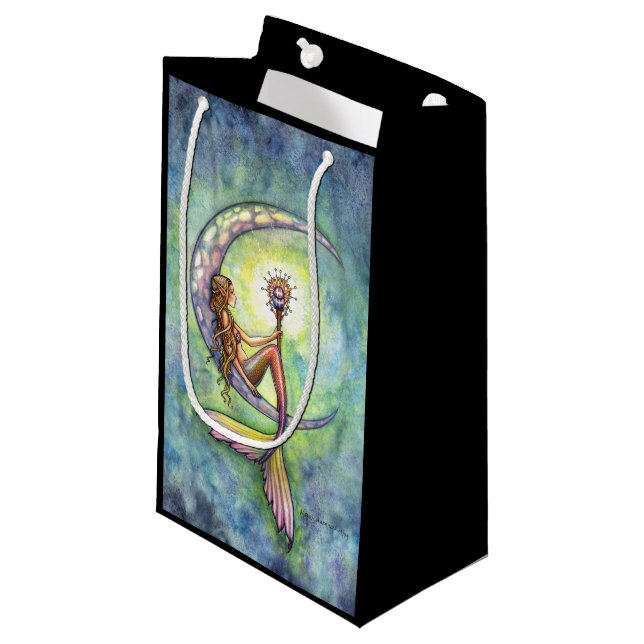 Mermaid Moon Fantasy Art Small Gift Bag (Front Angled)