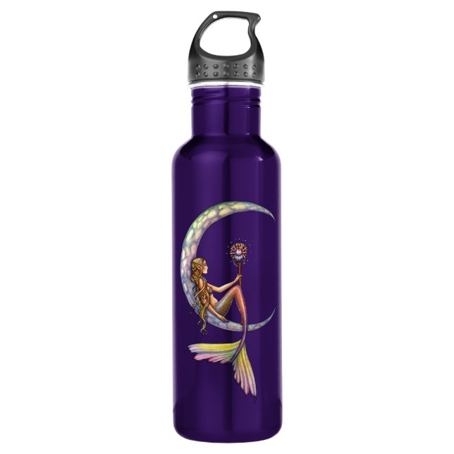 Mermaid Moon Fantasy Art Stainless Steel Water Bottle (Front)