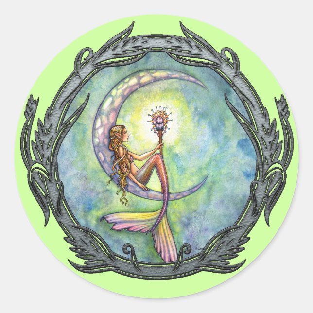 Mermaid Moon Fantasy Art Stickers (Front)