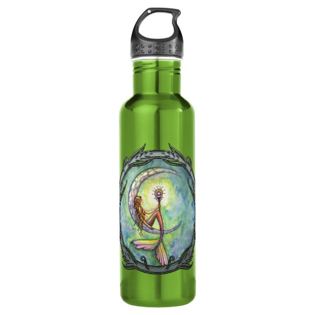 Mermaid Moon Fantasy Art Water Bottle (Front)