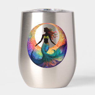 Mermaid Moon Goddess Silhouette Colorful Coastal Thermal Wine Tumbler