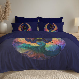 Mermaid Moon Goddess Silhouette   Deep Sea Coastal Duvet Cover