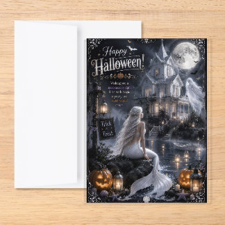 mermaid moon light halloween card front back acrylic enclosure card