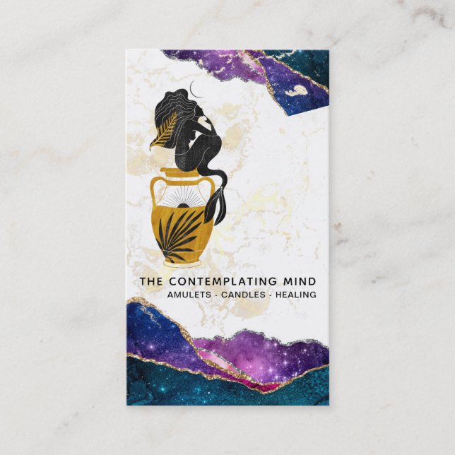 *~* Mermaid Moon Mystic Galaxy Agate Business Card (Front)