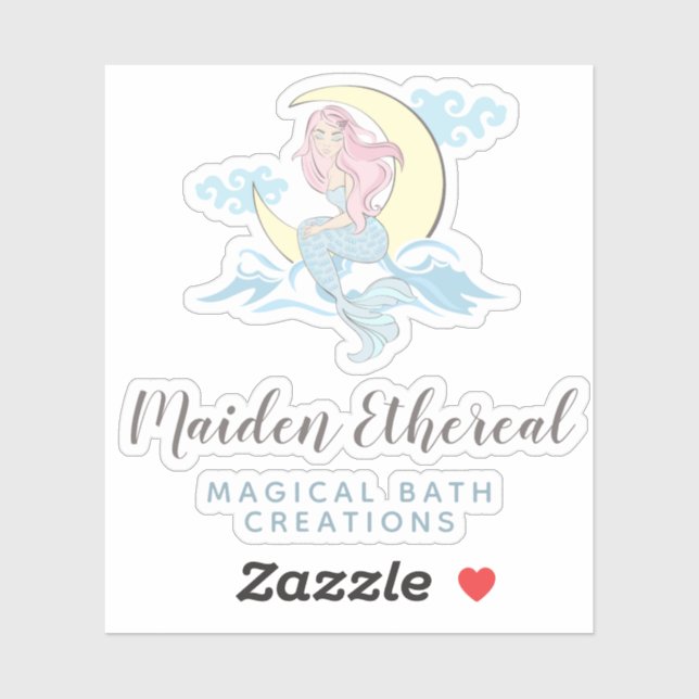 Mermaid Moon Mystical Pink Hair Sea Siren Logo Sticker (Sheet)
