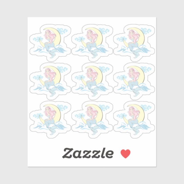 Mermaid Moon Mystical Pink Hair Sea Siren Planner Sticker (Sheet)