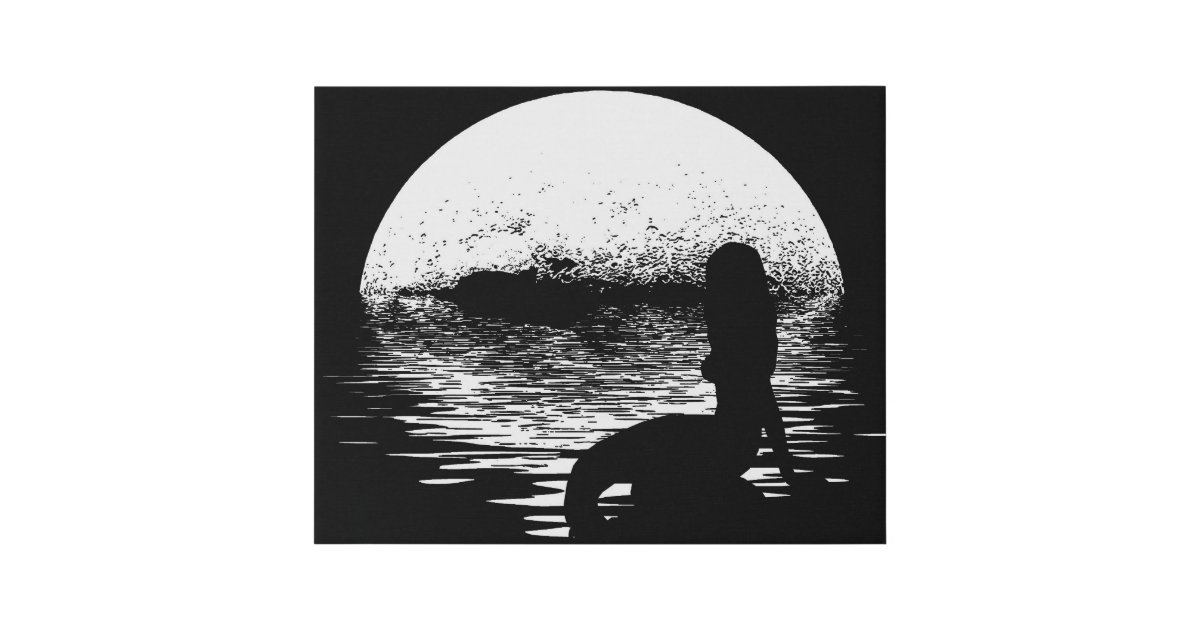 Mermaid Moon Over Ocean Silhouette Art Faux Canvas Print Zazzle Com