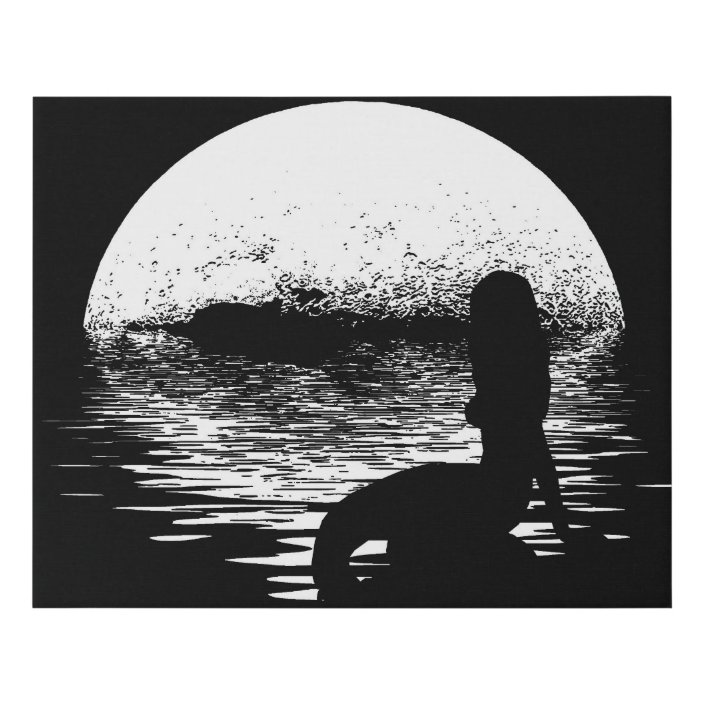 Mermaid Moon Over Ocean Silhouette Art Faux Canvas Print Zazzle Com