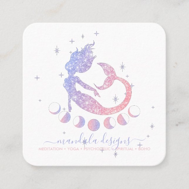 Mermaid moon phrases square business card (Front)