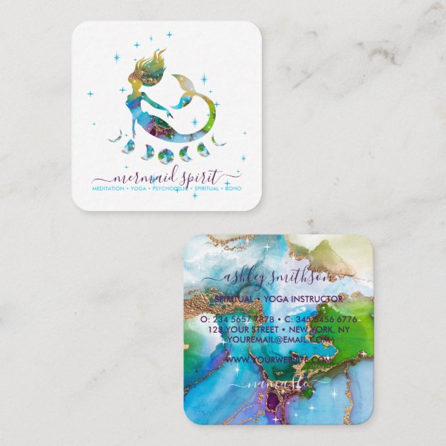 Mermaid moon spiritual tarot reading square business card