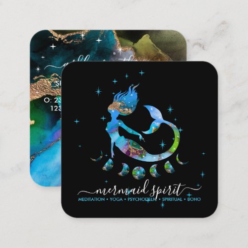 Mermaid moon spiritual tarot reading zodiac stars square business card