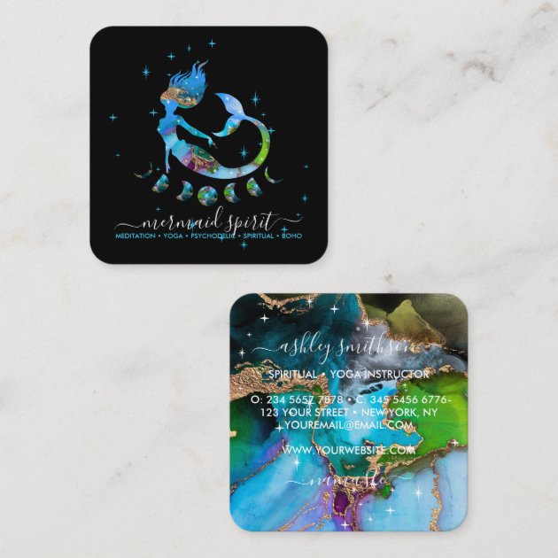 Private: Mermaid moon spiritual tarot reading zodiac stars square business card