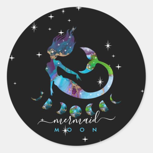 Mermaid moon spiritual zodiac instruction classic round sticker