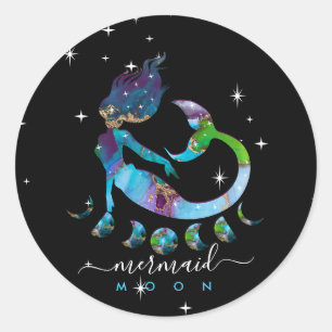 Mermaid moon spiritual zodiac instruction classic round sticker