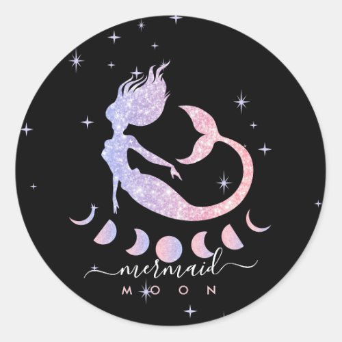 Mermaid moon spiritual zodiac pink classic round sticker