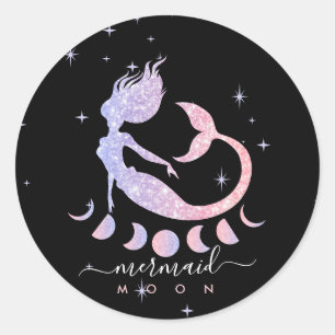 Mermaid moon spiritual zodiac pink classic round sticker