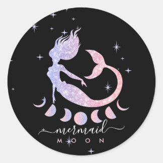 Mermaid moon spiritual zodiac pink classic round sticker