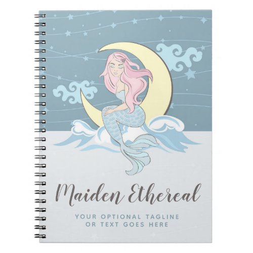 Mermaid Moon  Stars Mystical Pink Hair Sea Siren Notebook