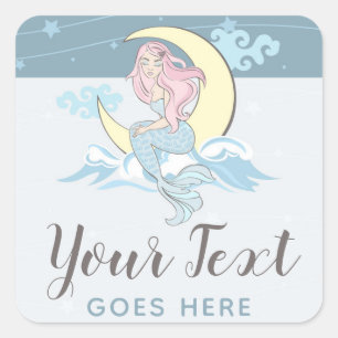 Mermaid Moon & Stars Mystical Sea Siren Custom Square Sticker
