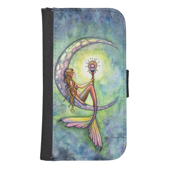 Mermaid Moon Watercolor Fantasy Art Samsung Galaxy Wallet Case (Front)