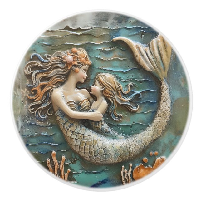 Mermaid Mother and Daughter 3D Effect Ceramic Knob (Front)