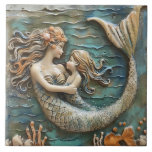 Mermaid Mother and Daughter 3D Effect Ceramic Tile<br><div class="desc">Cute marine themed mom and child design in 3D effect.</div>