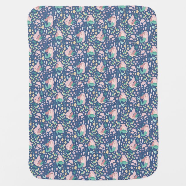 Mermaid Mother Daughter Bonding Ocean Dark Version Baby Blanket (Front)