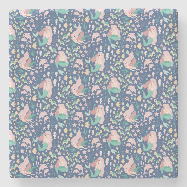 Mermaid Mother Daughter Bonding Ocean Dark Version Stone Coaster (Front)