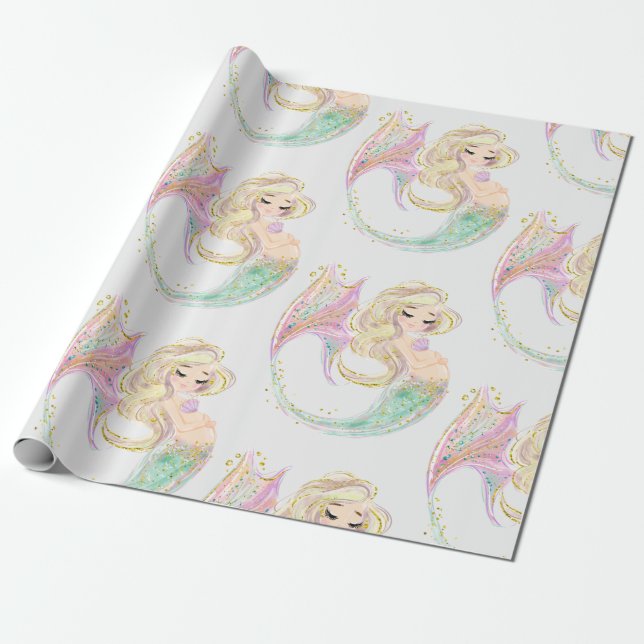 Mermaid Mother to Be Wrapping Paper (Unrolled)