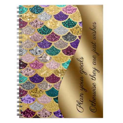 Mermaid Multicolor Gold Metal Sparkle Set Goals Notebook