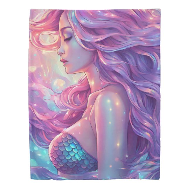 Mermaid Mythical Sea Creature Pinks Blues Purple Duvet Cover (Front)