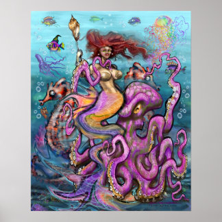 Mermaid n Octopus Poster