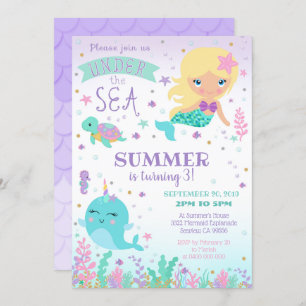 Mermaid Narwhal Invitation - Under the Sea