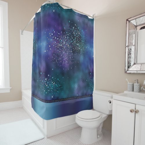 Mermaid Nautical Glam  Dark Blue Purple Teal Shower Curtain