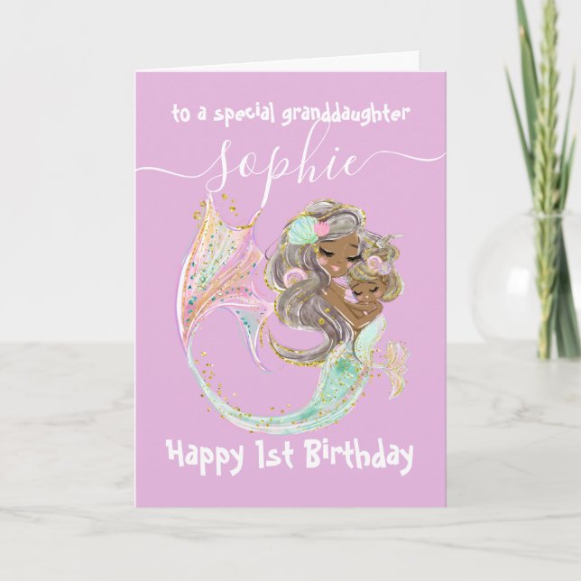 Mermaid Nautical Pink Birthday Card (Front)