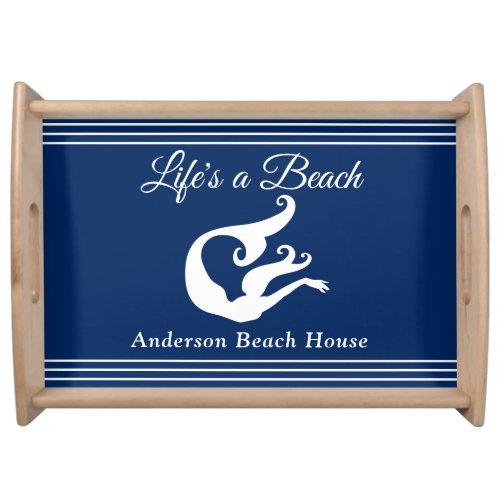 Mermaid Nautical Solid Navy Blue Beach Serving Tra Serving Tray