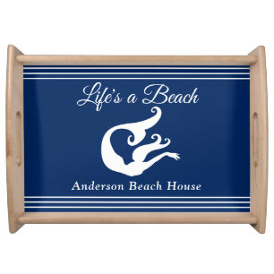Mermaid Nautical Solid Navy Blue Beach Serving Tra Tray