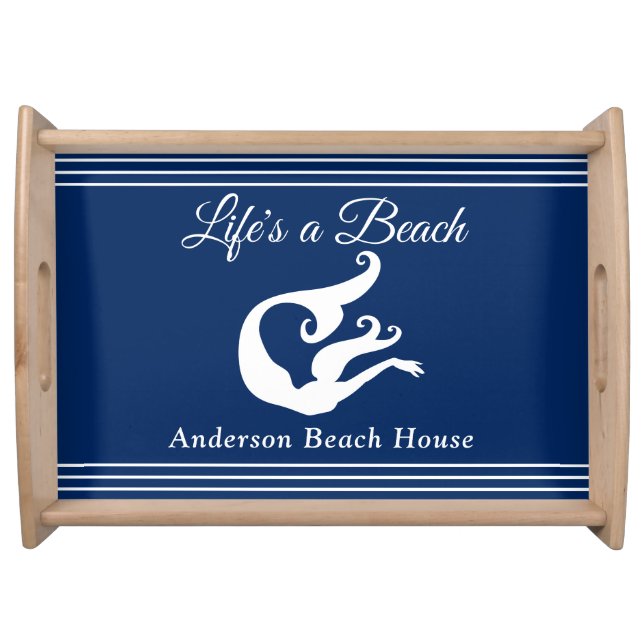 Mermaid Nautical Solid Navy Blue Beach Serving Tra Tray (Front)
