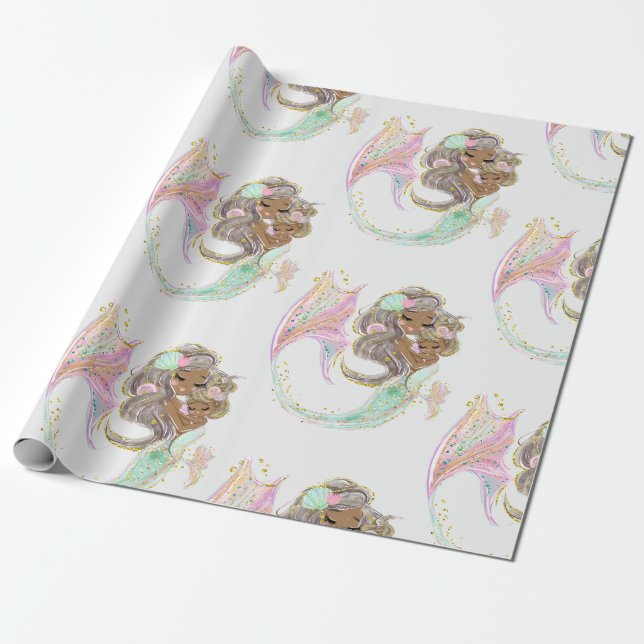 mermaid nautical  wrapping paper (Unrolled)