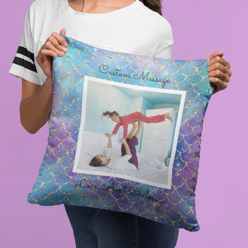 Mermaid Niece Aunt Photo Personalized Throw Pillow