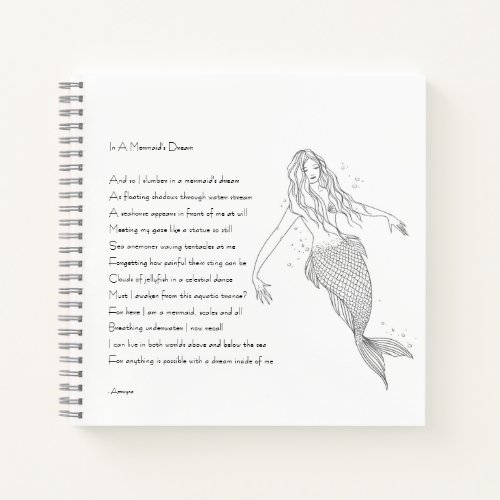 Mermaid Notebook With Poem In A Mermaids Dream