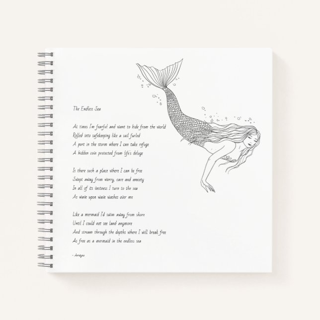 Mermaid Notebook With Poem "The Endless Sea" (Front)