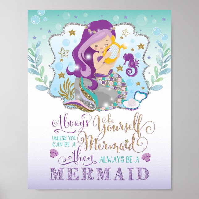 Mermaid Nursery Decor Under the Sea Wall Art (Front)