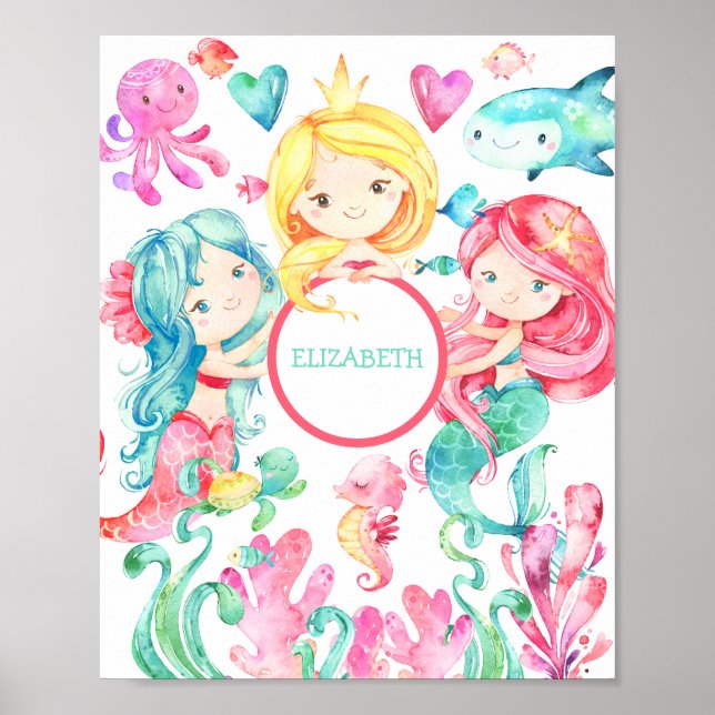 Mermaid Nursery Personalized Print Under the Sea (Front)