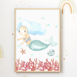 Mermaid Nursery Poster Ocean Kids Room Print